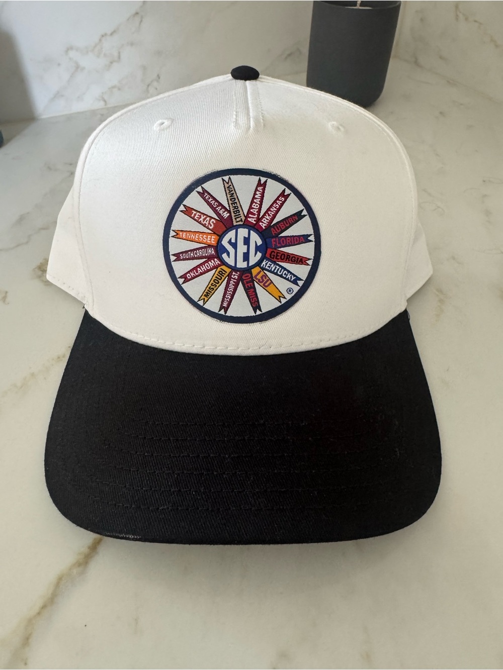 OTTO White and Black SEC Patch Baseball Cap